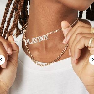 Playboy Gold Look Layered Chain Logo Necklace